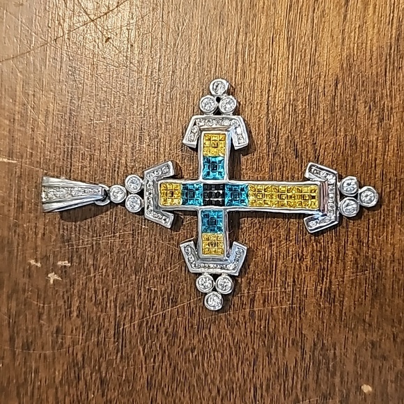 Jewelry - STUNNING RARE STERLING SILVER CROSS aquamarine cross pendant necklace